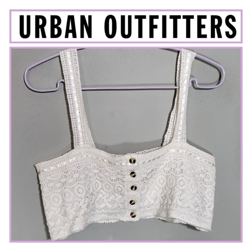 URBAN OUTFITTERS Size XS/S Crop Top Bra White Lace Button Up